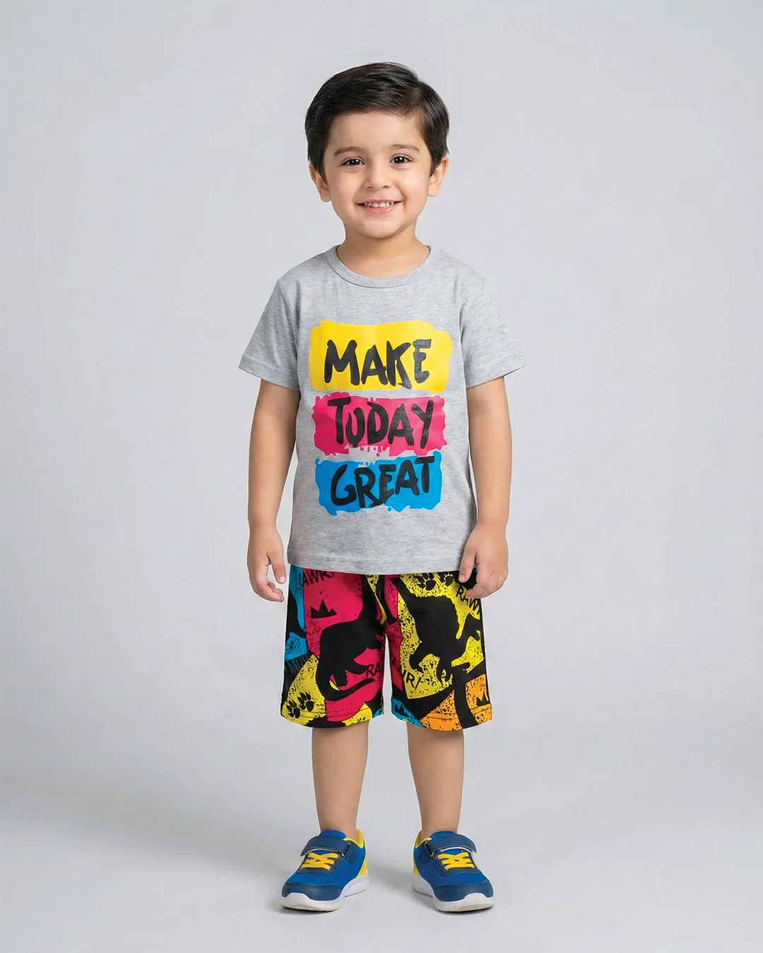 Make Today Great Grey T-Shirt & Printed Shorts Set - Image 5