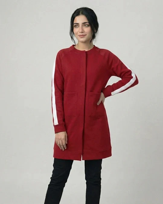 Maroon Western Stripe Long Sleeve Cardigan - Image 3