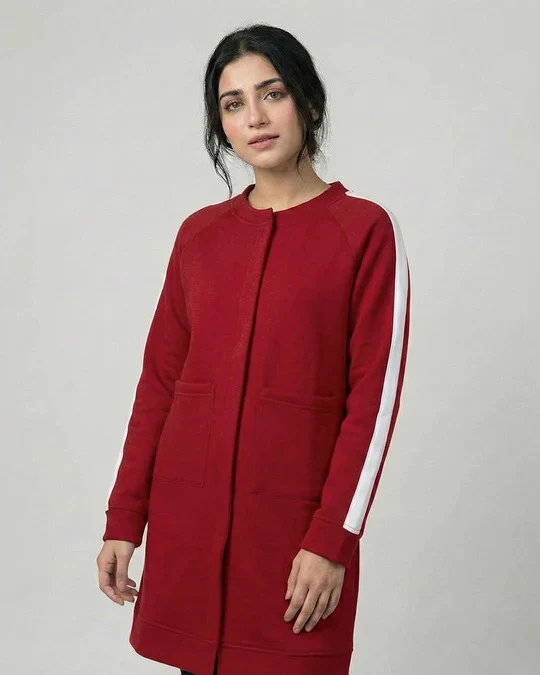 Maroon Western Stripe Long Sleeve Cardigan - Image 4