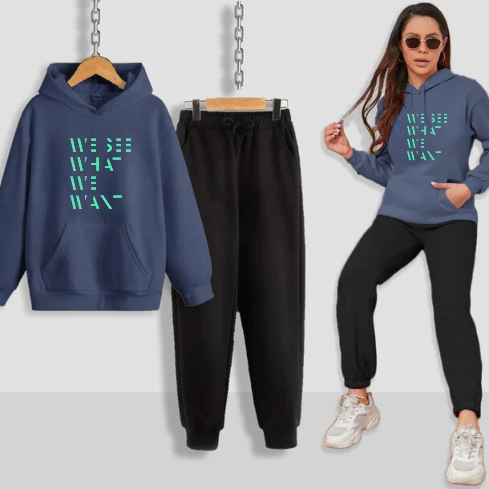 We See What We Want Printed Women Hoodie Set - Image 10