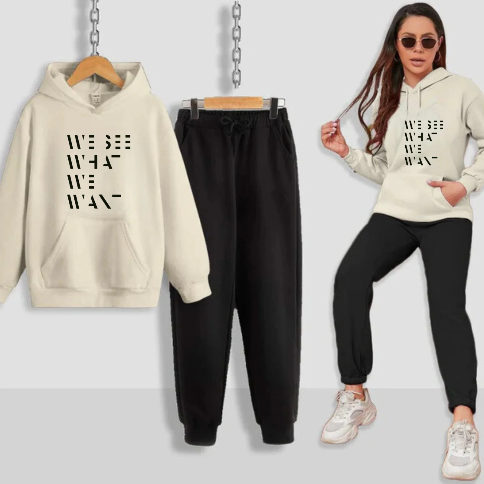 We See What We Want Printed Women Hoodie Set - Image 2