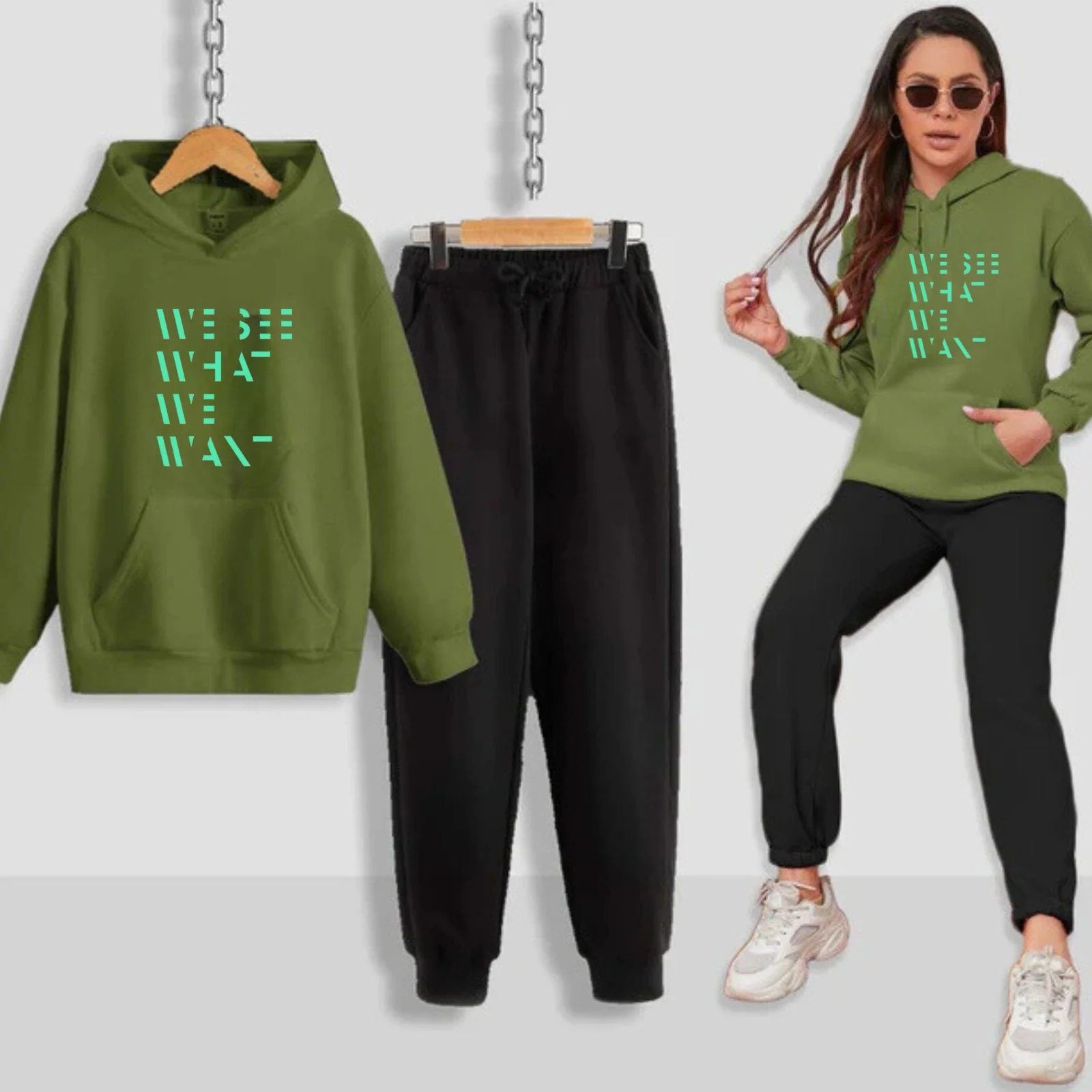 We See What We Want Printed Women Hoodie Set - Image 3