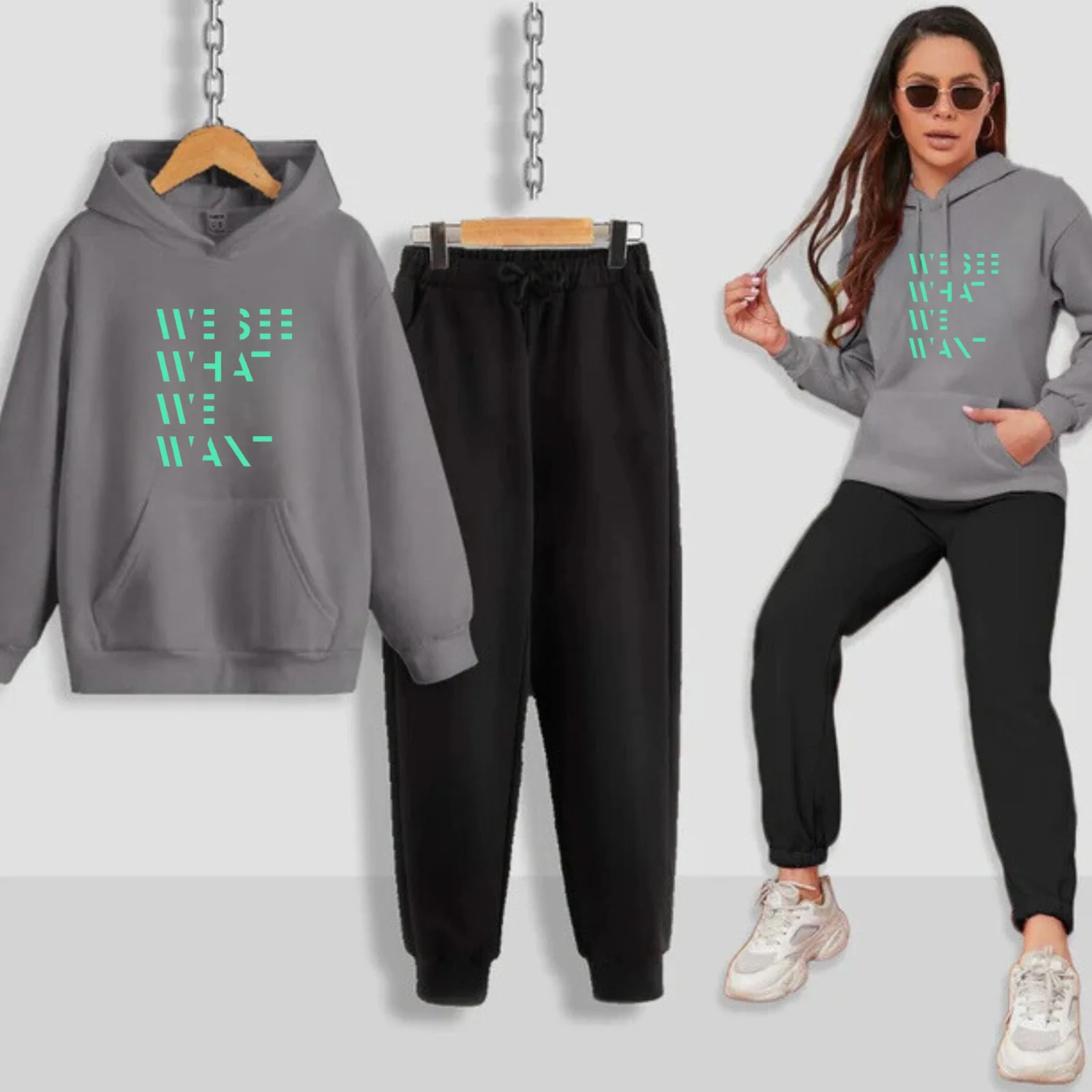 We See What We Want Printed Women Hoodie Set - Image 4