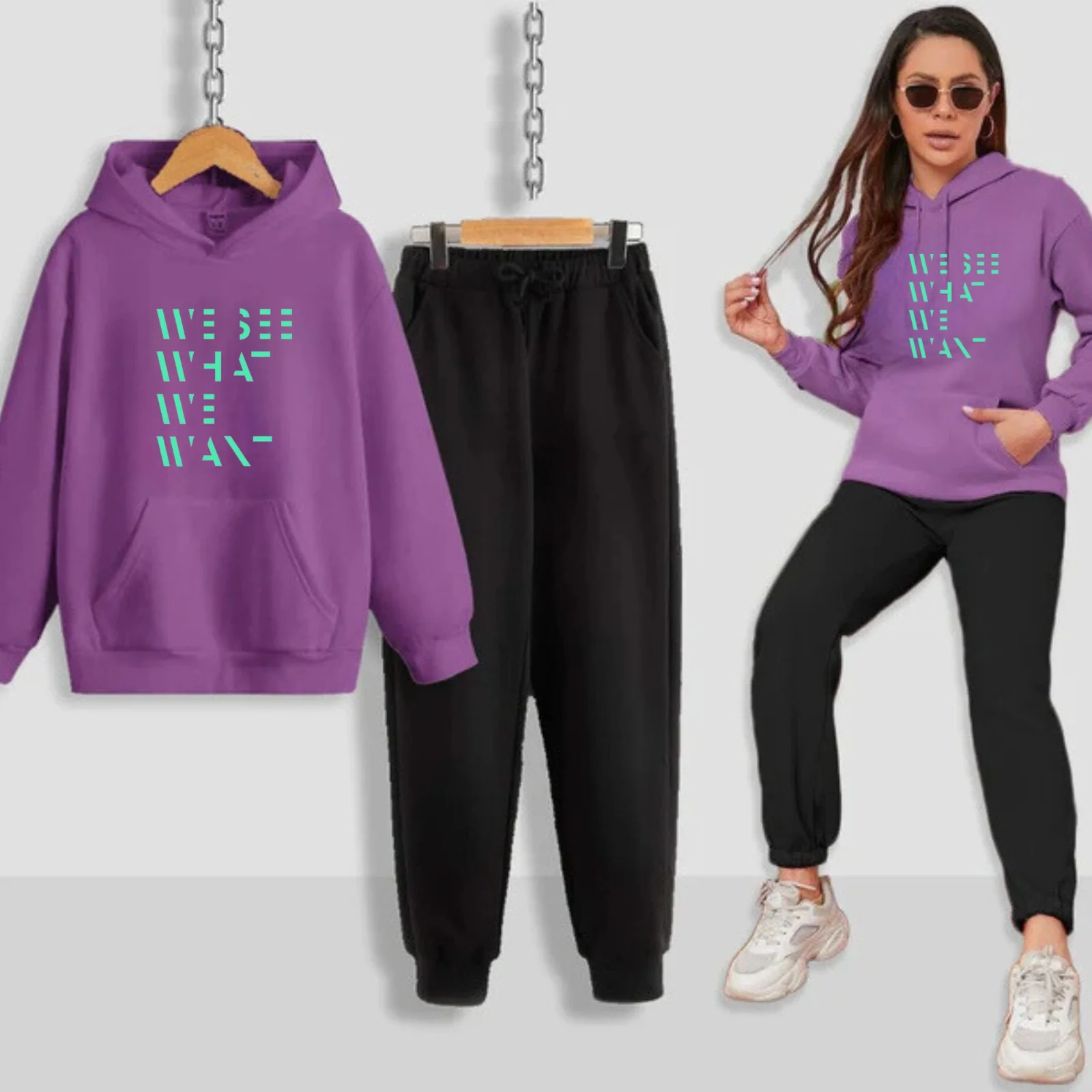 We See What We Want Printed Women Hoodie Set - Image 6
