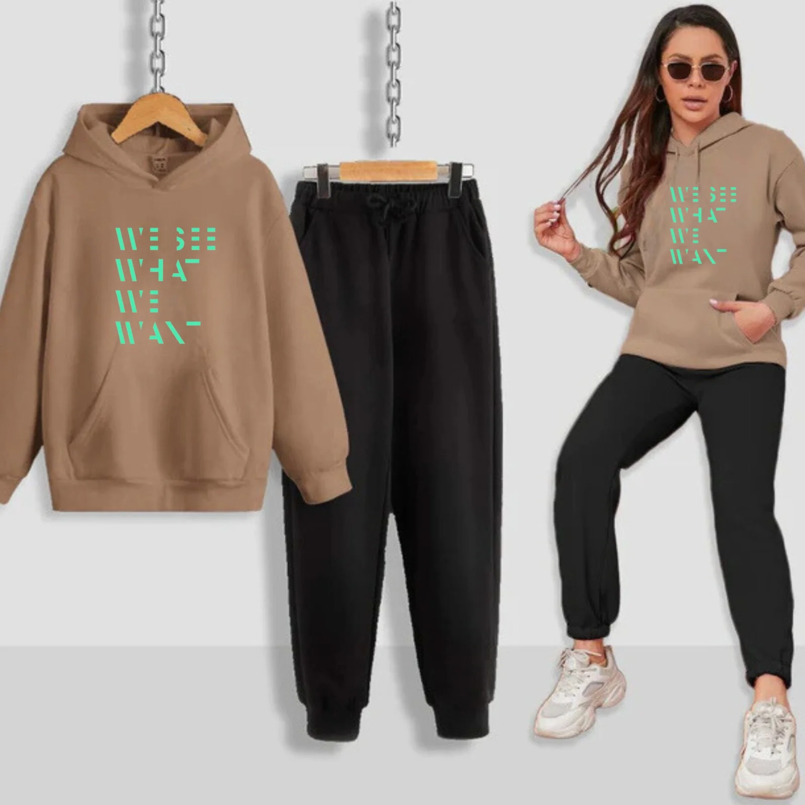 We See What We Want Printed Women Hoodie Set - Image 9