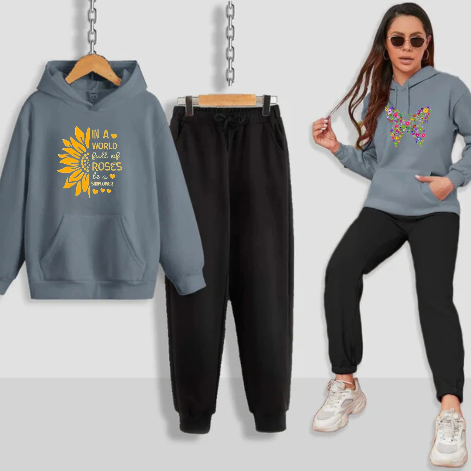 Sun Flower Printed Women Hoodie Set - Image 10