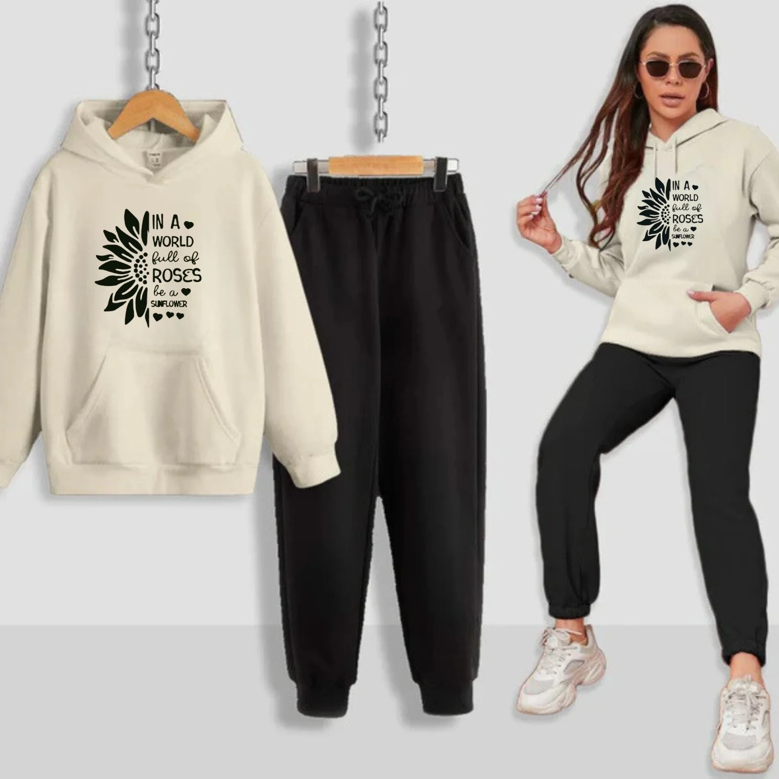 Sun Flower Printed Women Hoodie Set - Image 11
