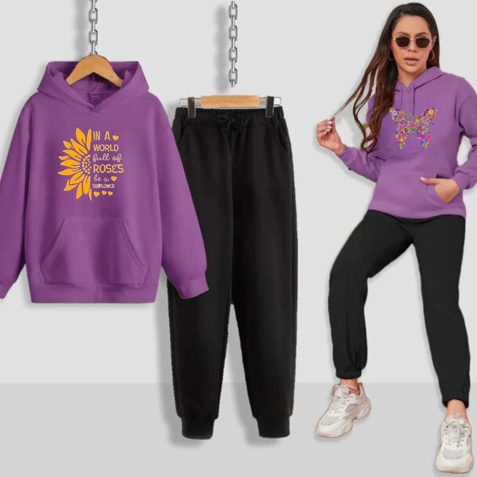 Sun Flower Printed Women Hoodie Set - Image 7