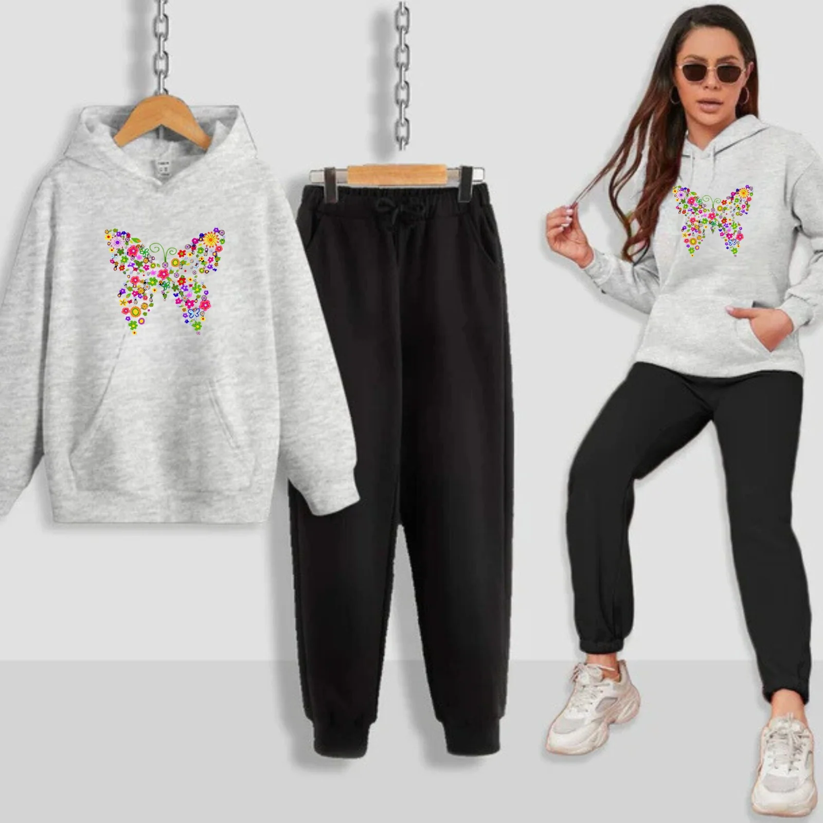 Multi Butterfly Printed Women Hoodie Set - Image 9