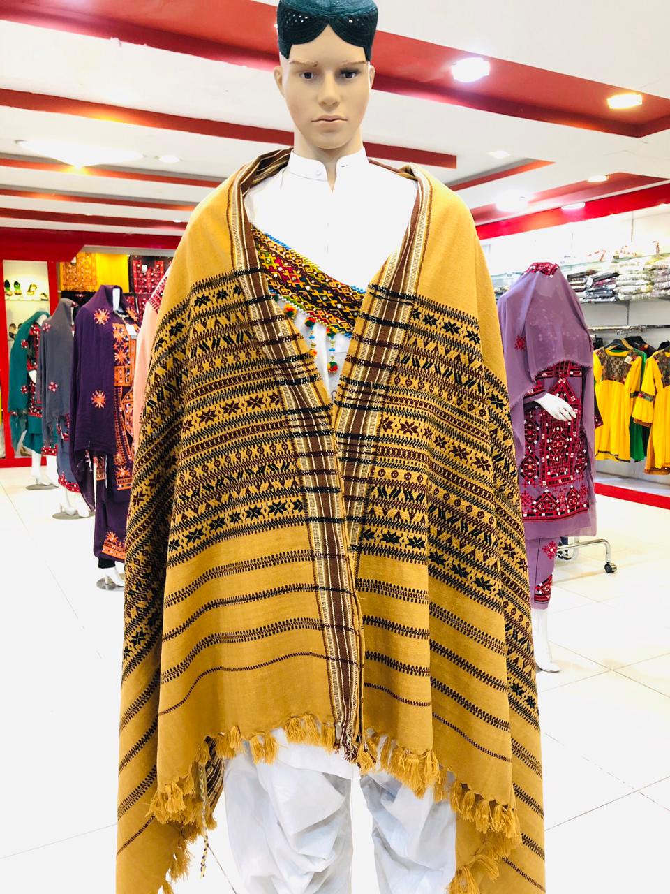 Mustard Abstract Pattern Weaved Woolen Shawl