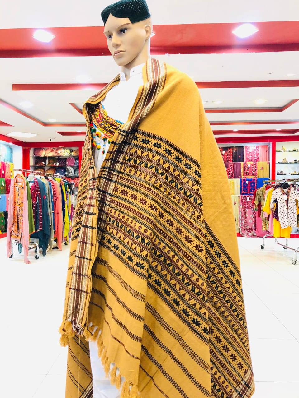 Mustard Abstract Pattern Weaved Woolen Shawl - Image 2