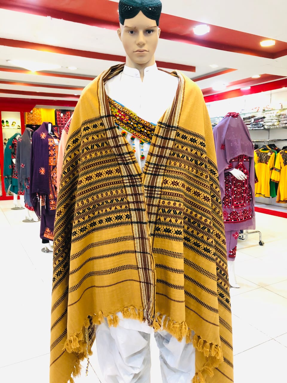 Mustard Abstract Pattern Weaved Woolen Shawl - Image 3