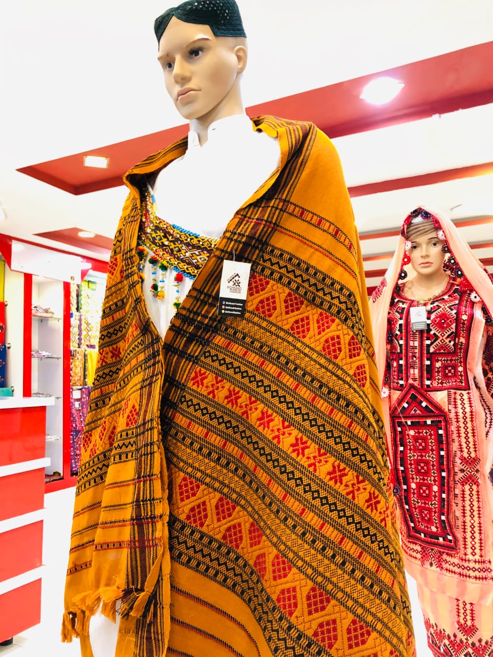 Mustard Red Pattern Weaved Woolen Shawl - Image 3