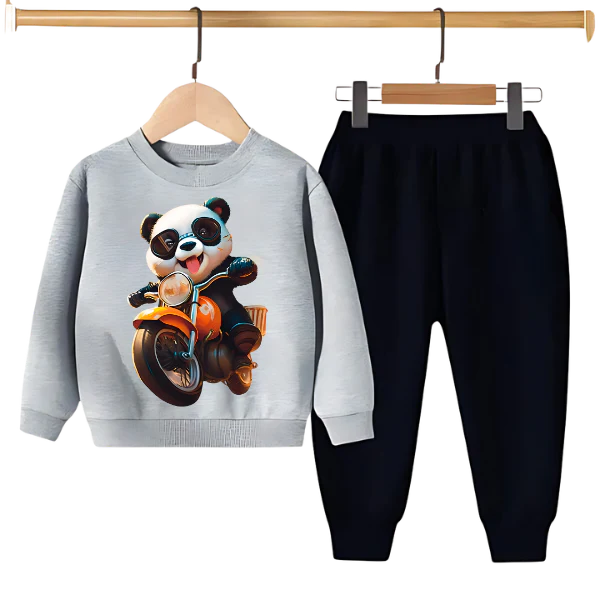 PANDA RIDE ON BIKE PRINTED SWEATSHIRT SET - Image 3