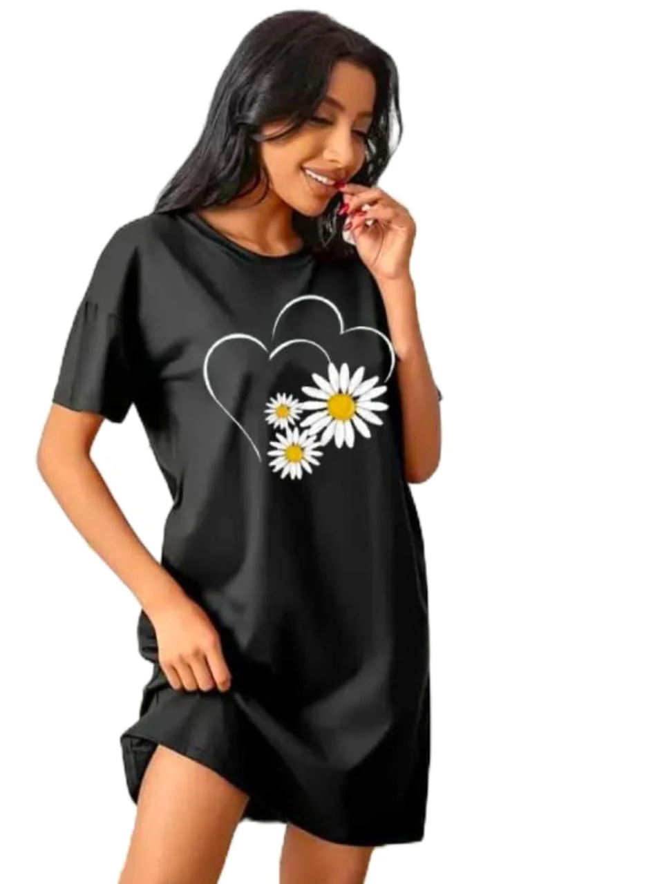 Flower Heart Printed Long Shirt - Image 3
