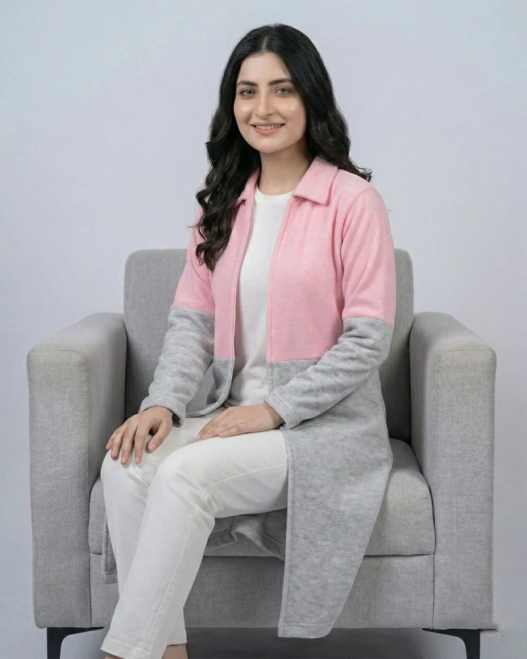 Pink Contrast Long Sleeve Fashion Cardigan Sweater - Image 3