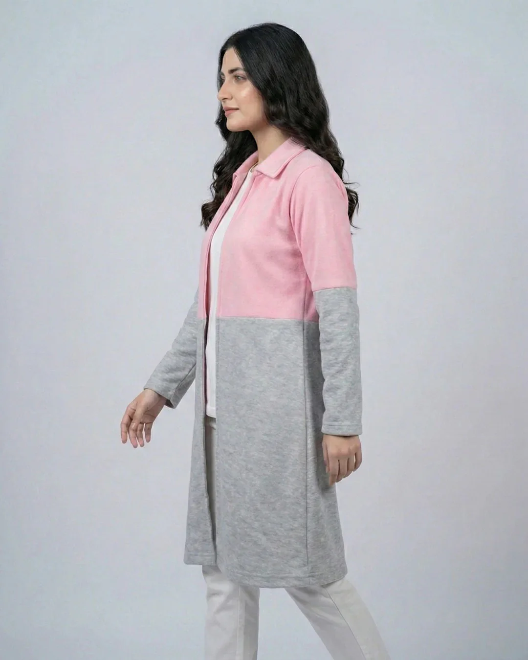 Pink Contrast Long Sleeve Fashion Cardigan Sweater - Image 4