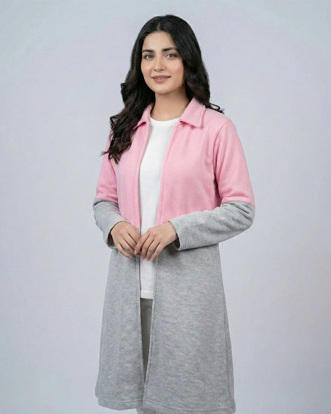 Pink Contrast Long Sleeve Fashion Cardigan Sweater - Image 5