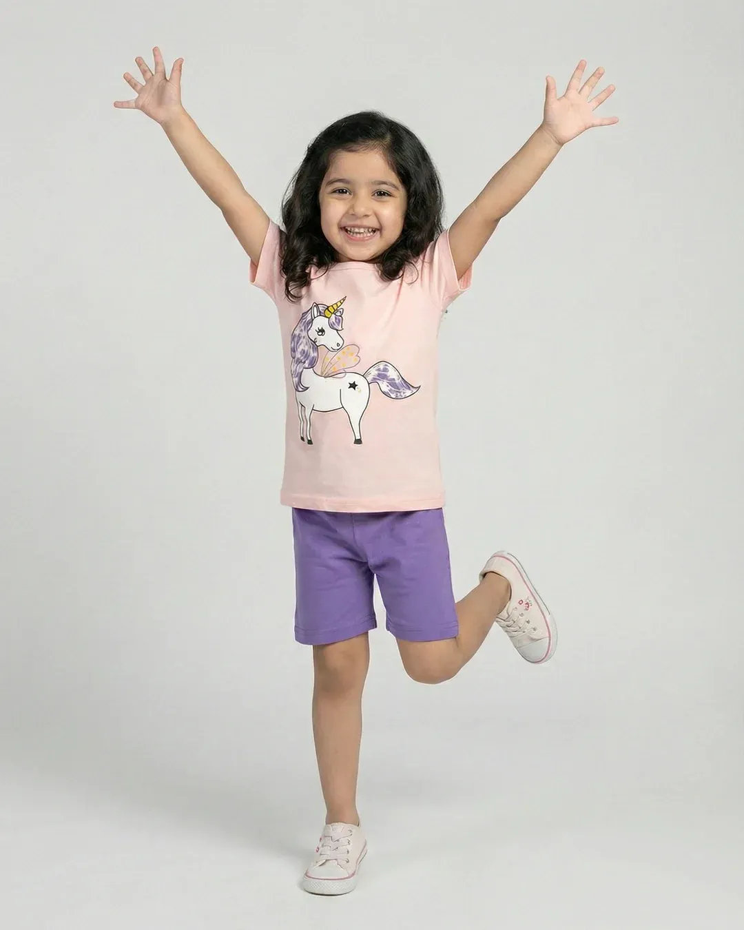 Pink Purple Unicorn Print Short-sleeve Tee & Shorts Set - Image 2
