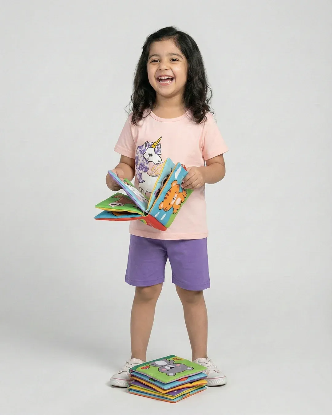 Pink Purple Unicorn Print Short-sleeve Tee & Shorts Set - Image 4