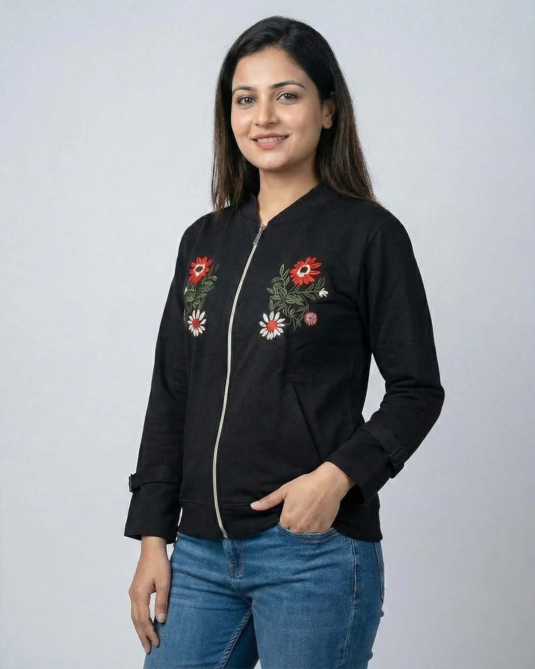 Embroidered Twin Floral Patch Jacket - Image 3