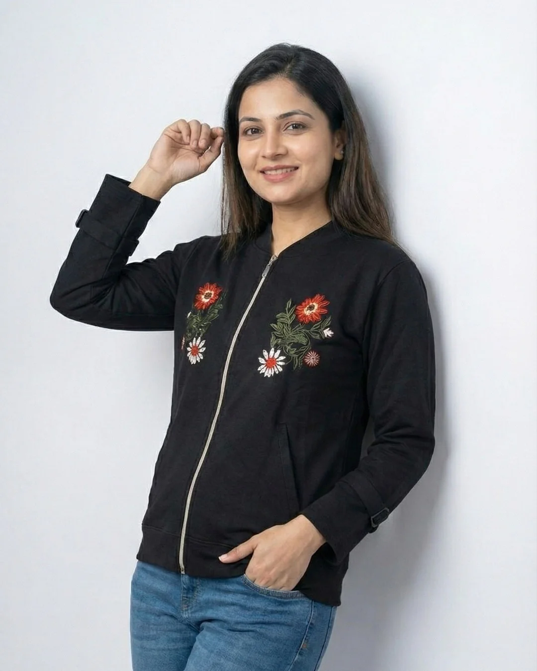 Embroidered Twin Floral Patch Jacket - Image 4