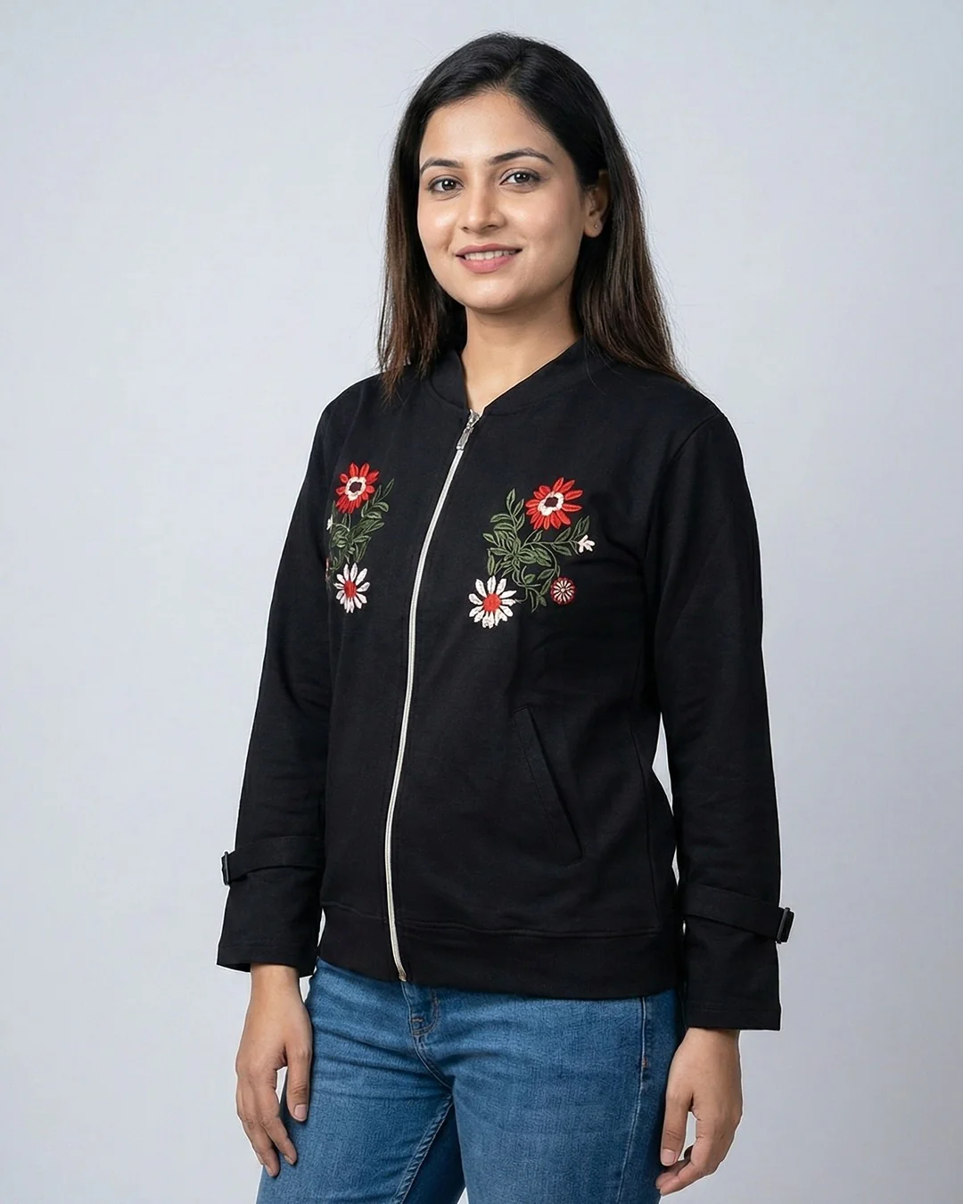 Embroidered Twin Floral Patch Jacket - Image 5