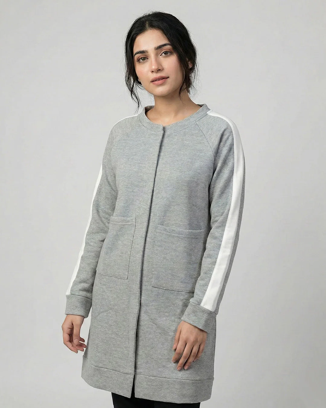 Grey Western Stripe Long Sleeve Cardigan - Image 4