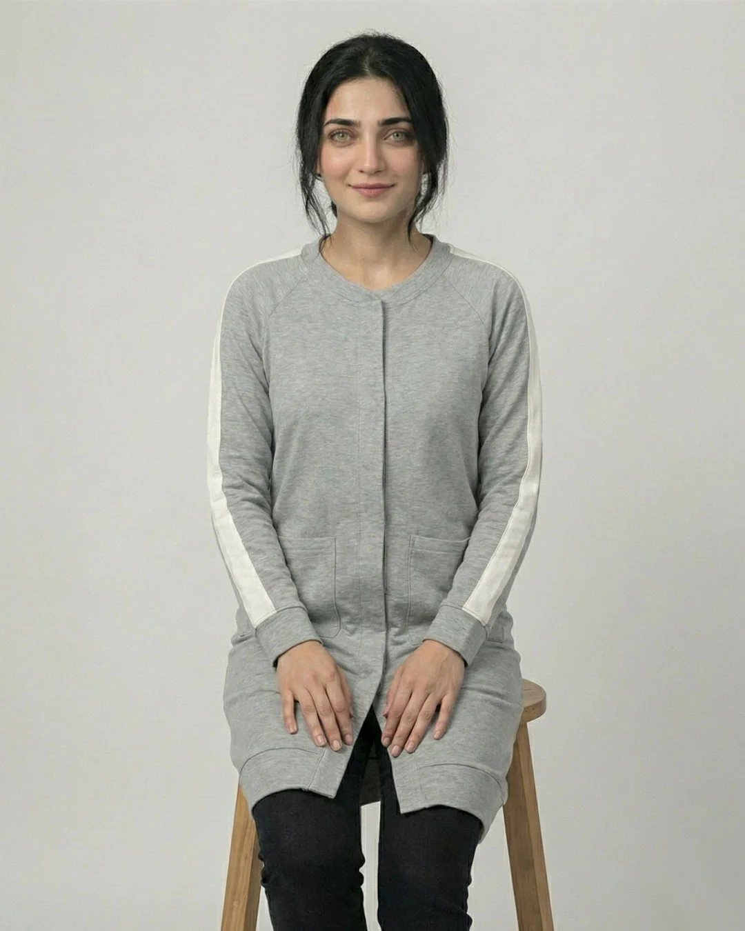 Grey Western Stripe Long Sleeve Cardigan - Image 6