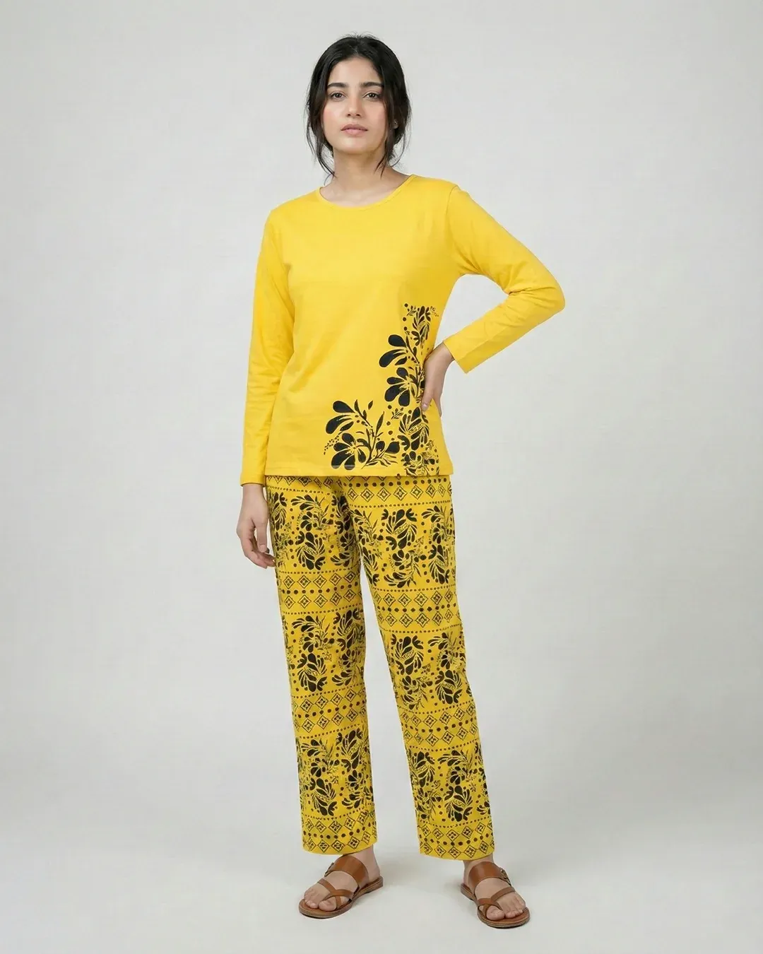 Yellow Floral Printed Co-Ord Set for Women