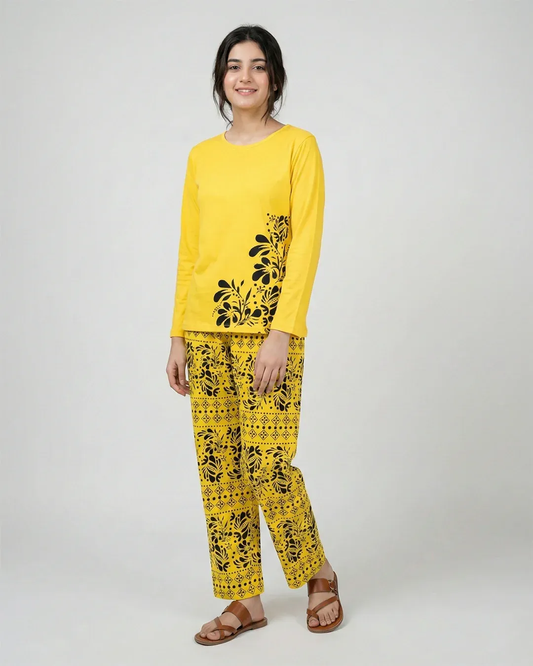 Yellow Floral Printed Co-Ord Set for Women - Image 2