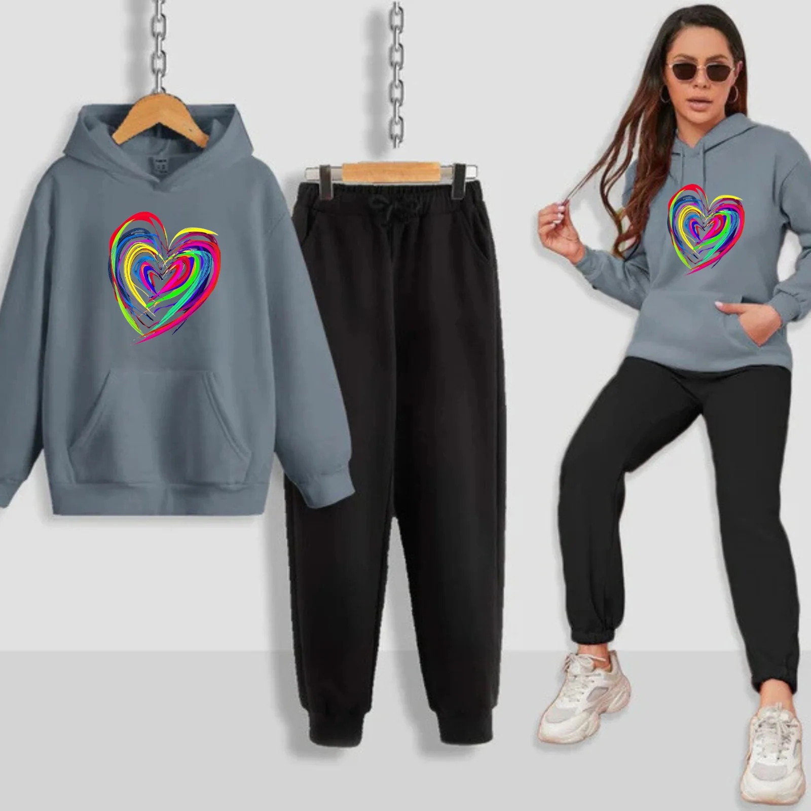 Neon Heart Printed Women Hoodie Set - Image 10