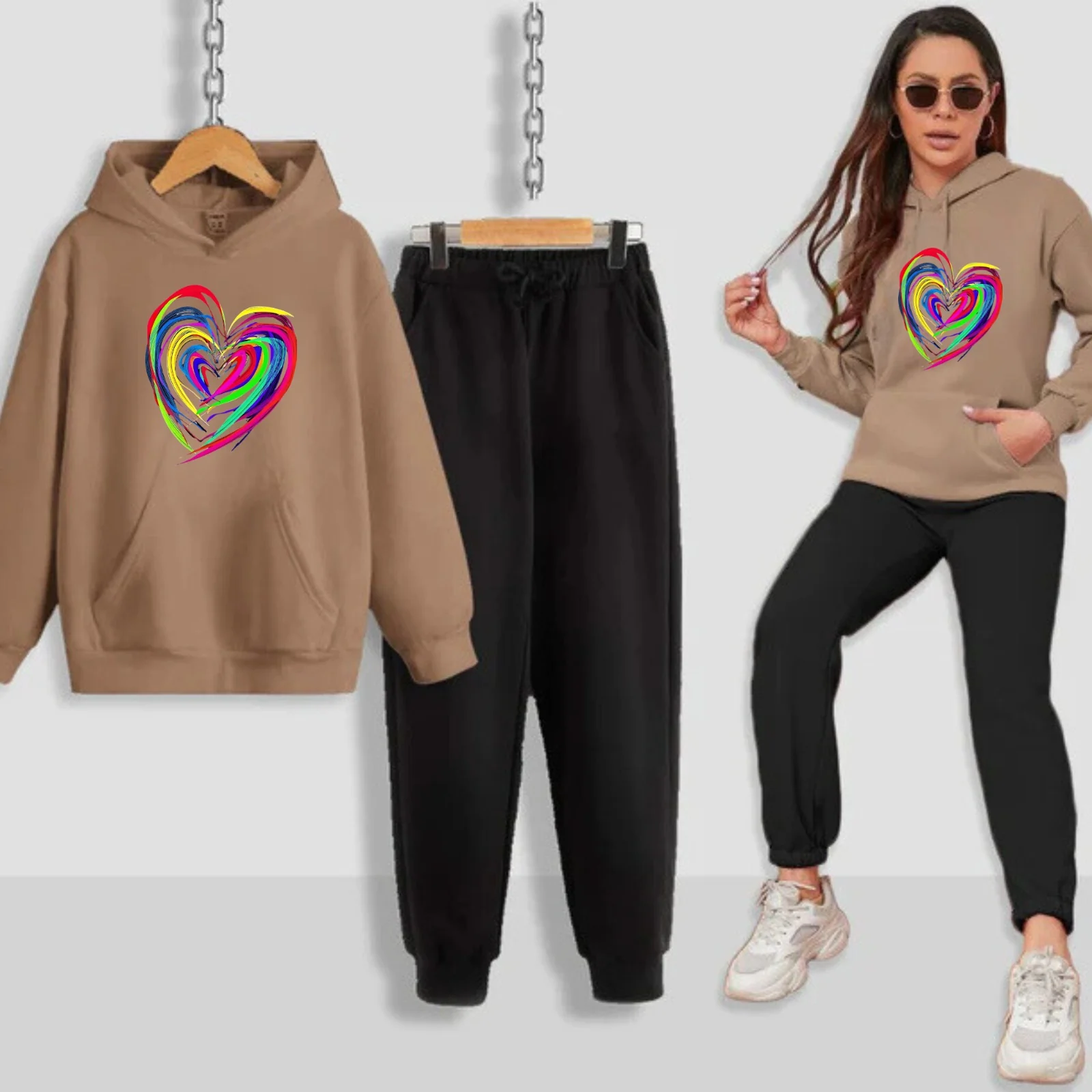Neon Heart Printed Women Hoodie Set - Image 9