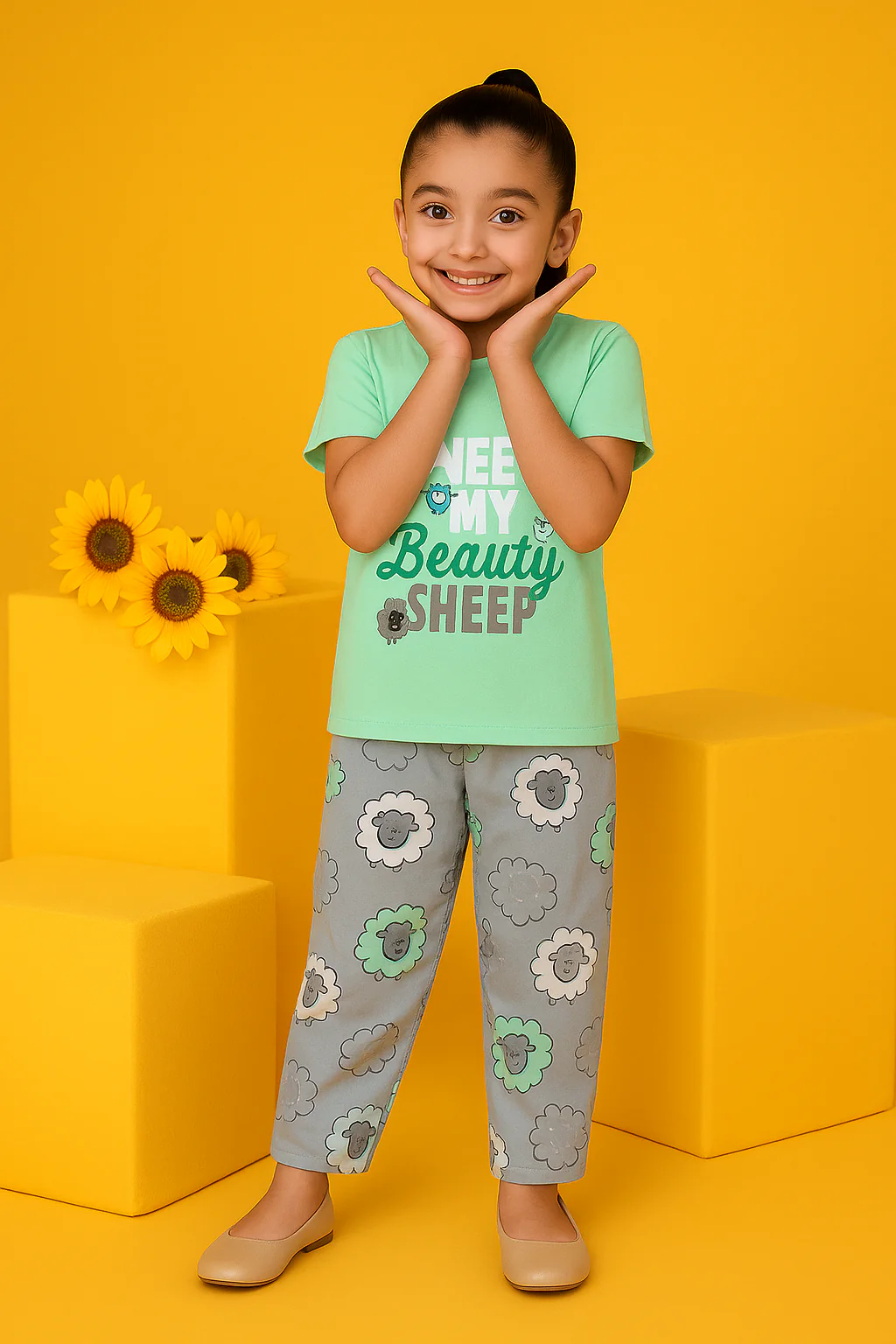 Trendy Kids' Beauty Sheep T-Shirt & Pajama Set