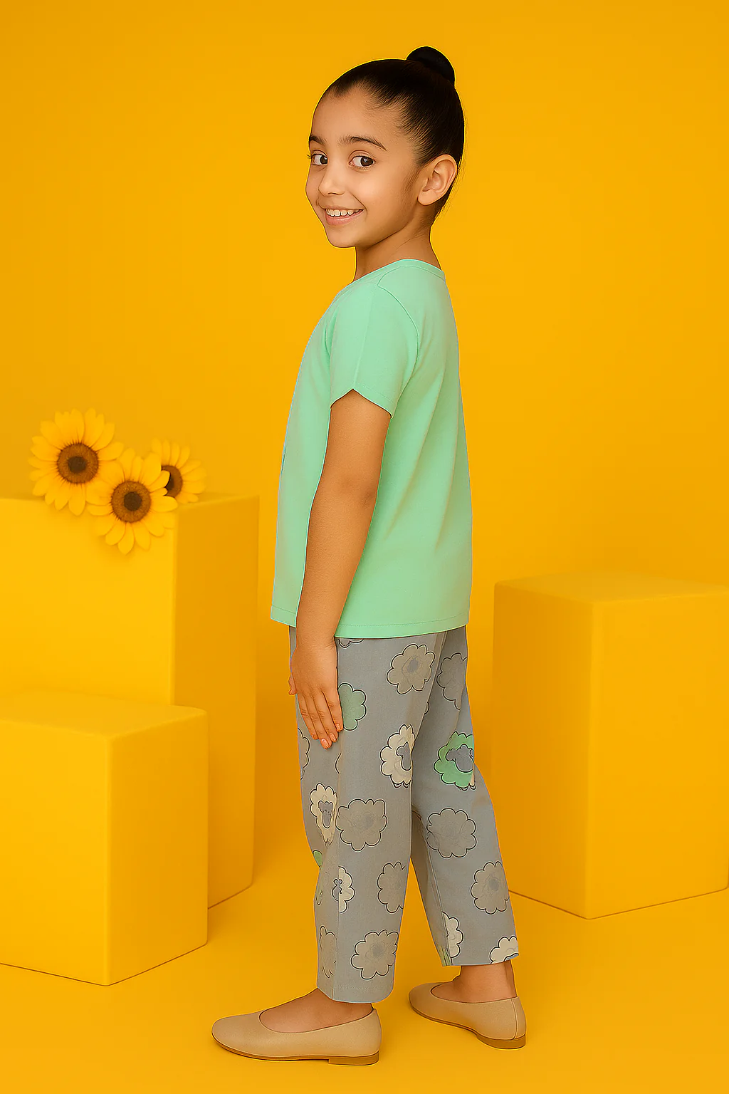 Trendy Kids' Beauty Sheep T-Shirt & Pajama Set - Image 2