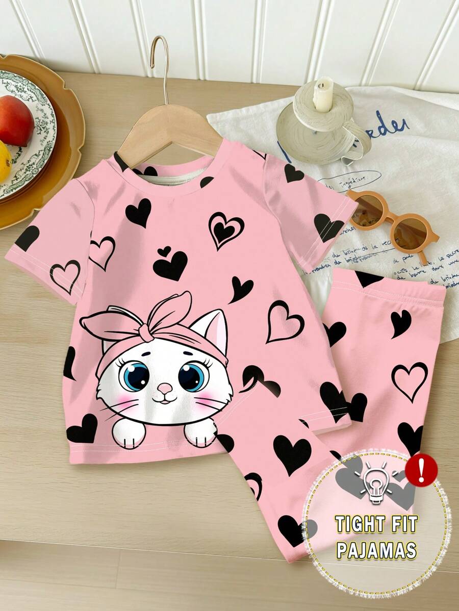 Trendy Kids' Kitty T-Shirt & Pajama Set - Image 2