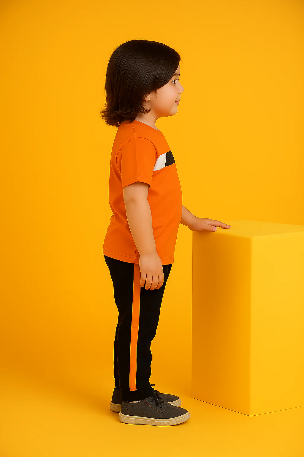 Trendy Kids' Orange Block T-Shirt & Pant Set - Image 2