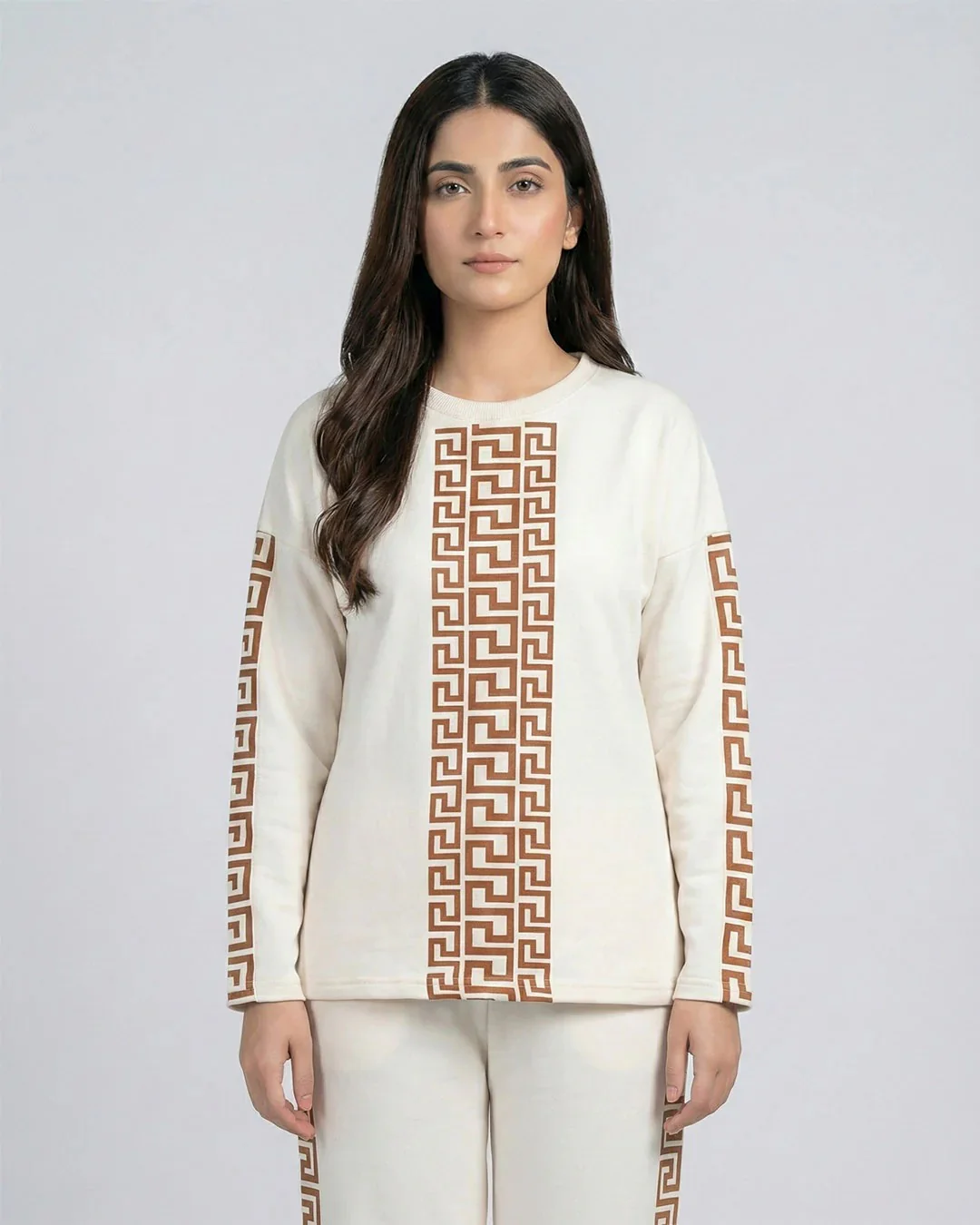 Urban Luxe Greek Co-Ord Set for Women | Cream - Image 2
