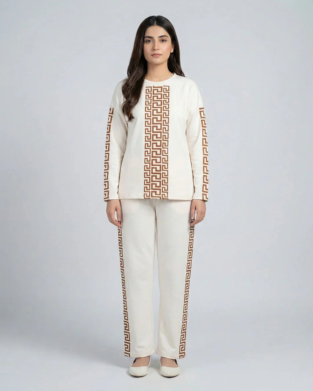 Urban Luxe Greek Co-Ord Set for Women | Cream - Image 3