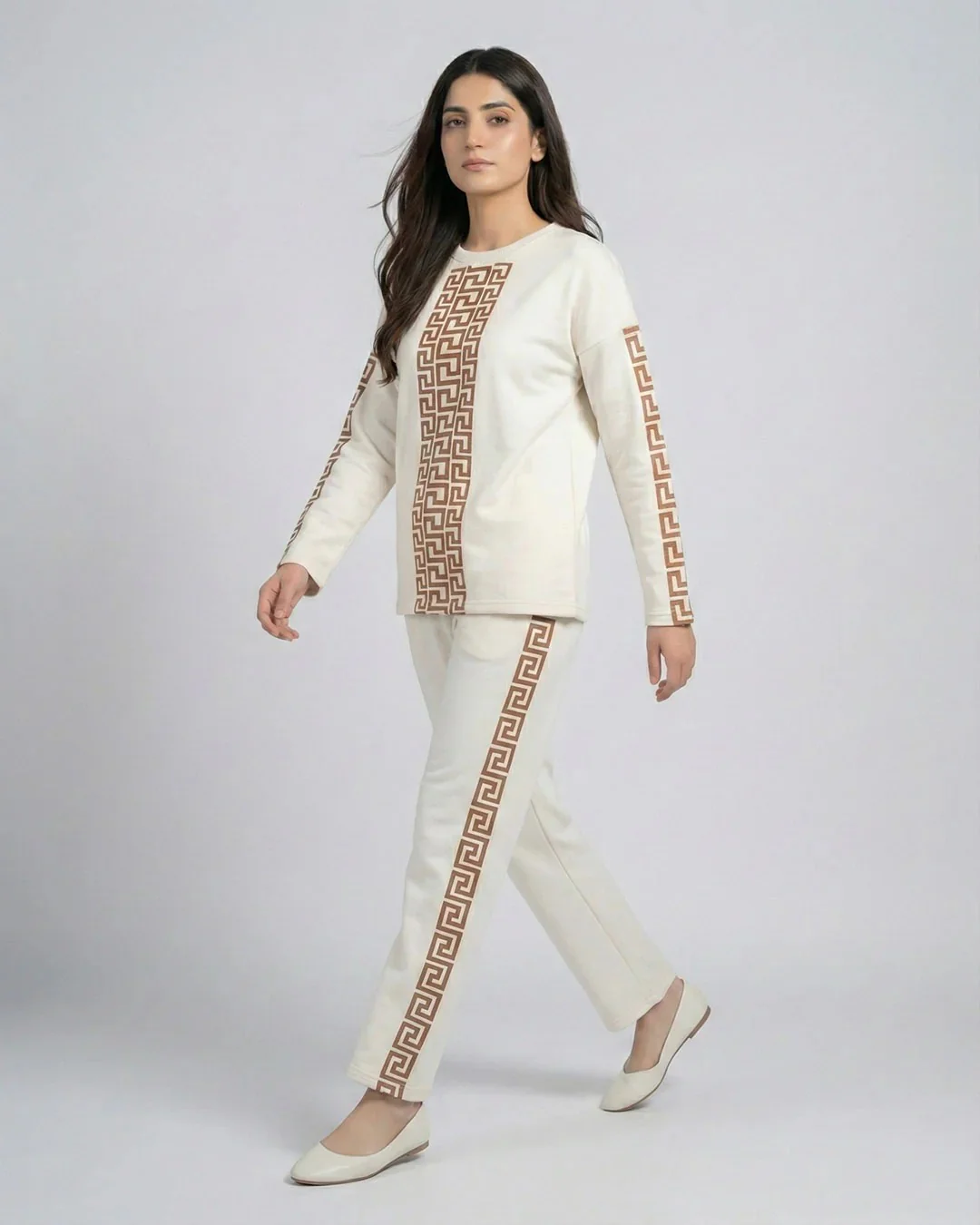 Urban Luxe Greek Co-Ord Set for Women | Cream - Image 4