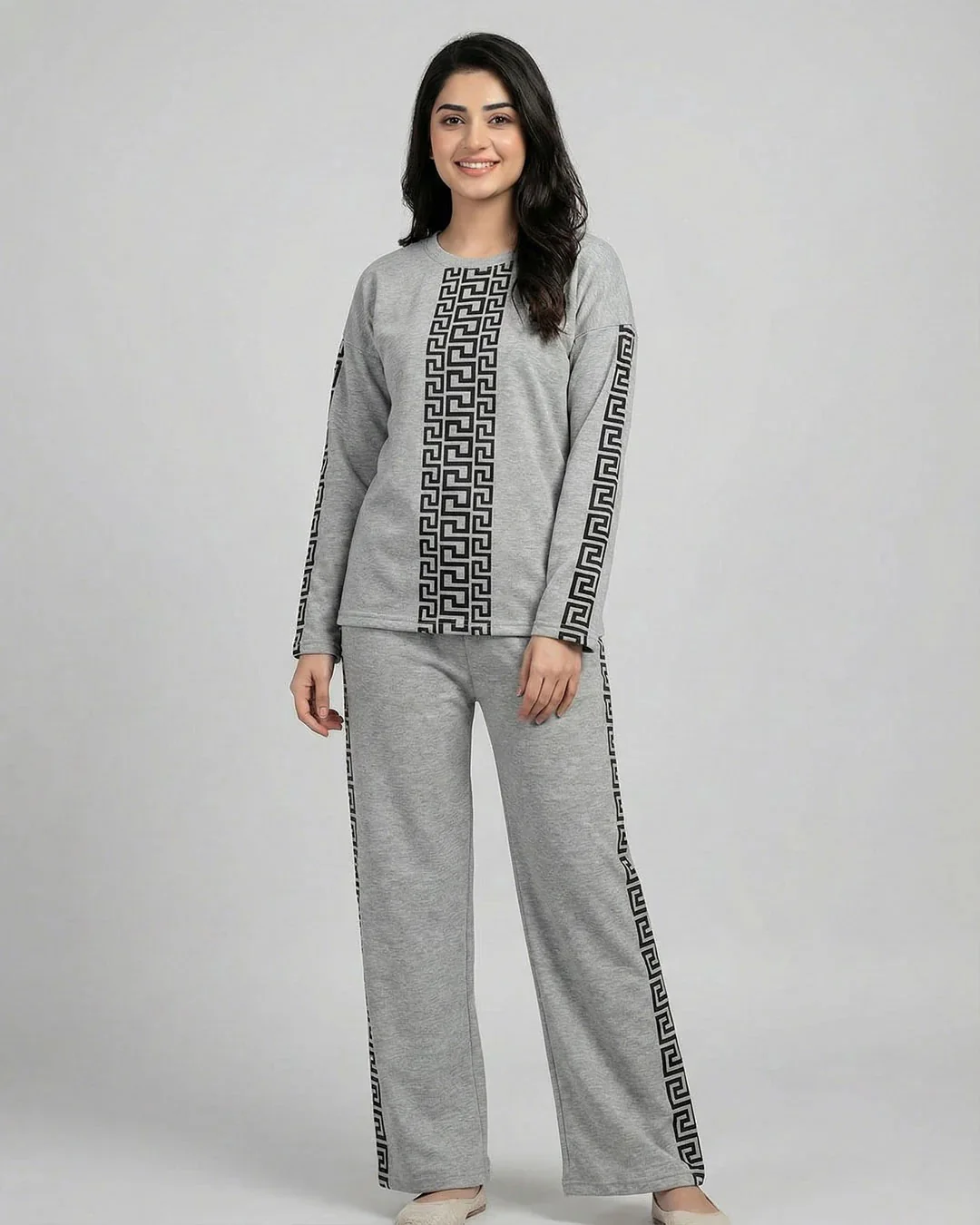 Urban Luxe Greek Co-Ord Set for Women | Grey