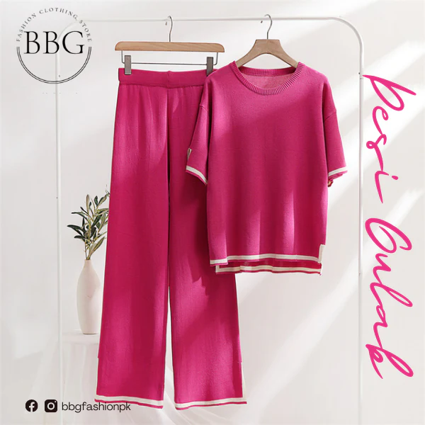 Desi Gulab Slit Short Sleeve T-shirts and High Waist Wide Leg Pants - Image 3
