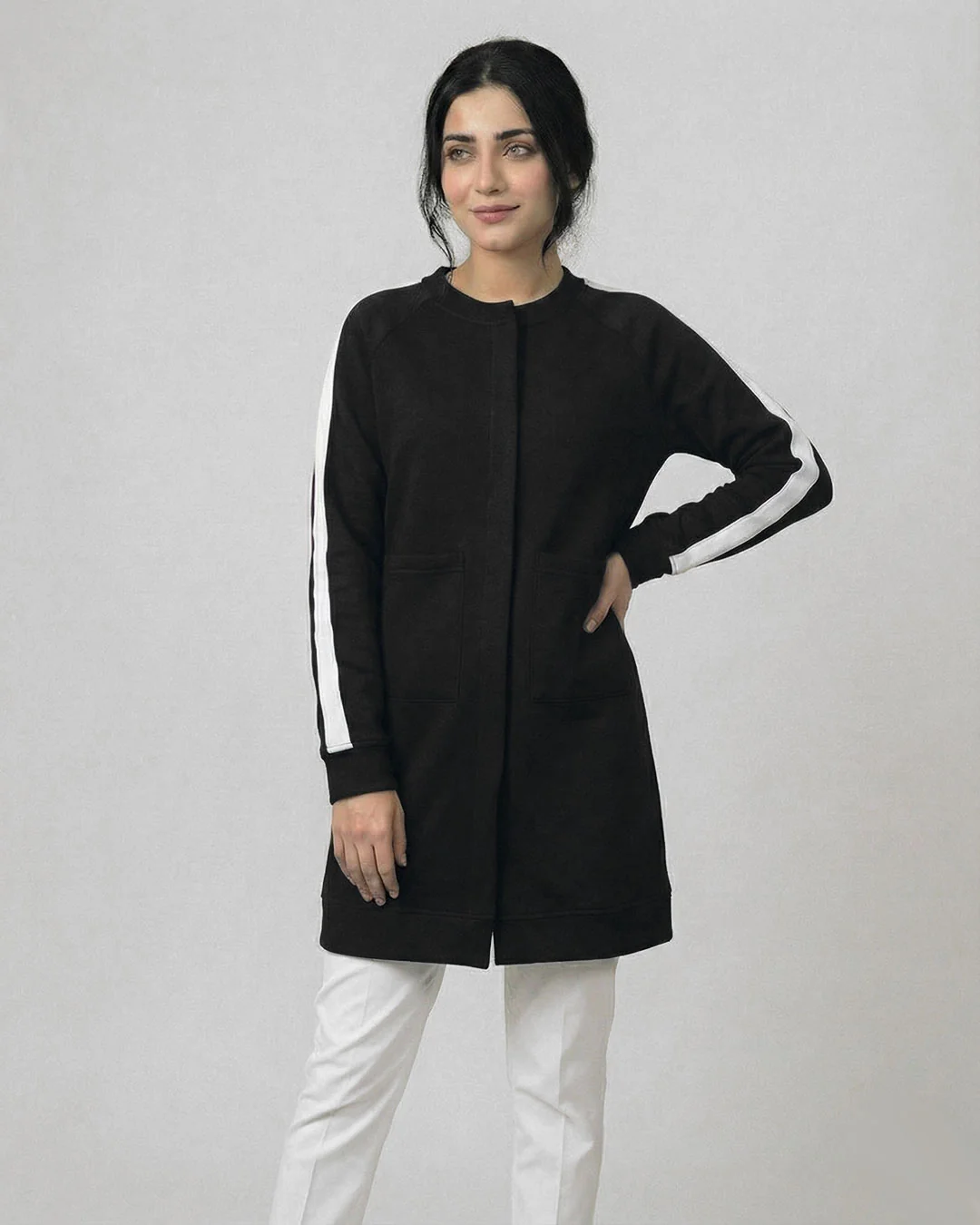 Black Western Stripe Long Sleeve Cardigan - Image 4