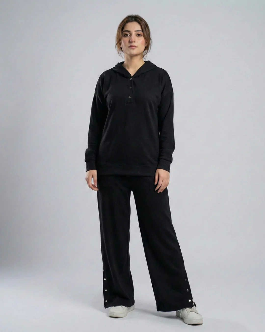 Winter Button Bottom Tracksuit | BLACK - Image 3