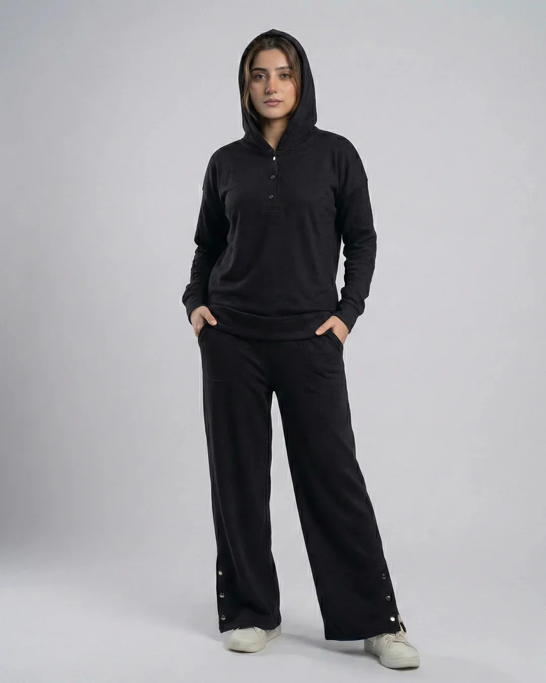 Winter Button Bottom Tracksuit | BLACK - Image 4