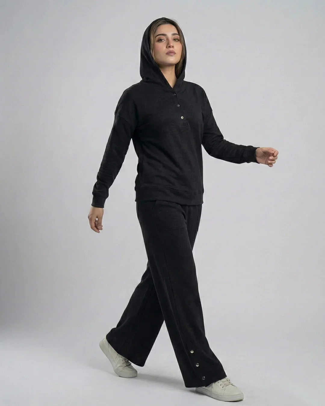 Winter Button Bottom Tracksuit | BLACK - Image 5