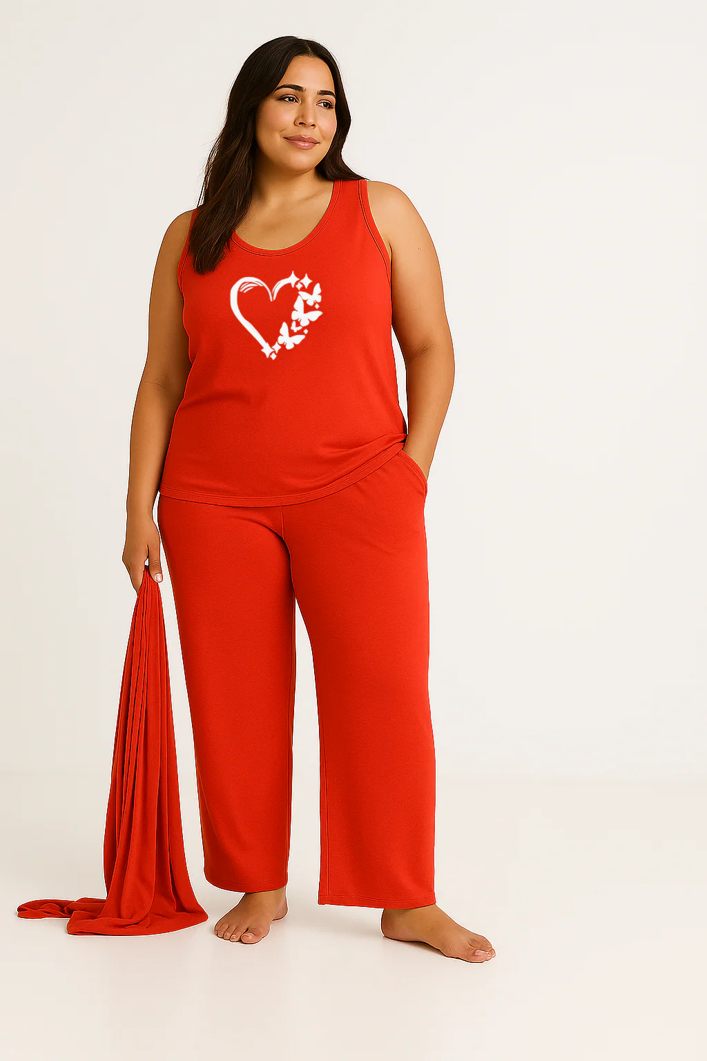 Women’s 3 Piece Nightwear Lounge Set with Butterfly Love Print | Plus Size Loungewear - Image 2