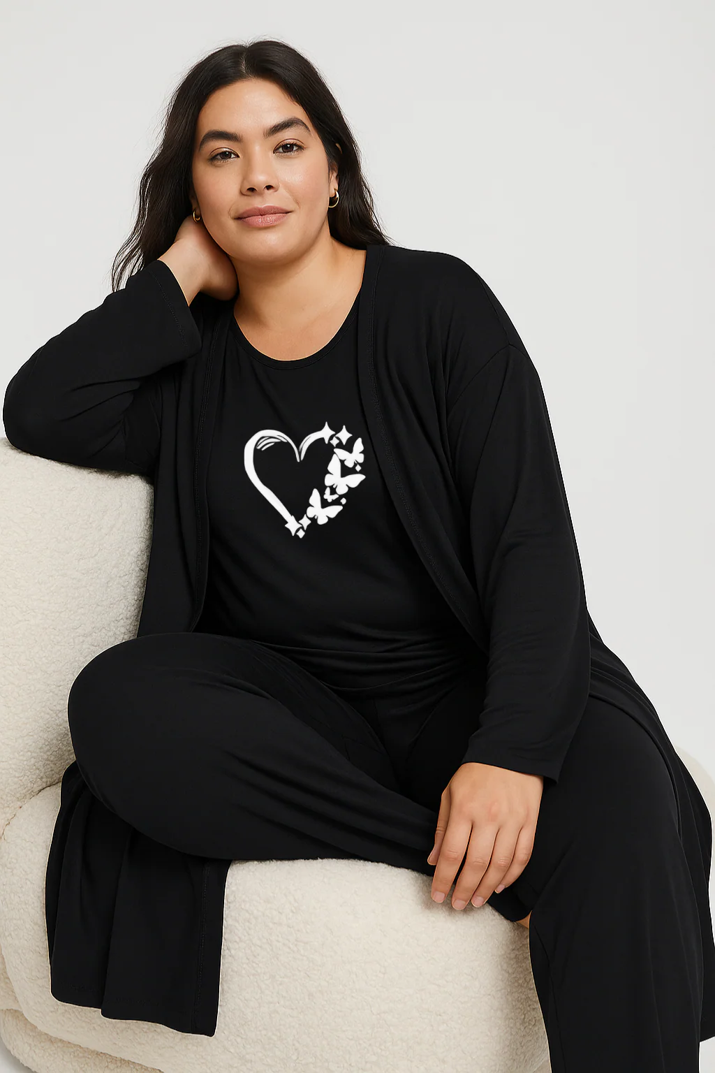 Women’s 3 Piece Nightwear Lounge Set with Butterfly Love Print | Plus Size Loungewear - Image 4