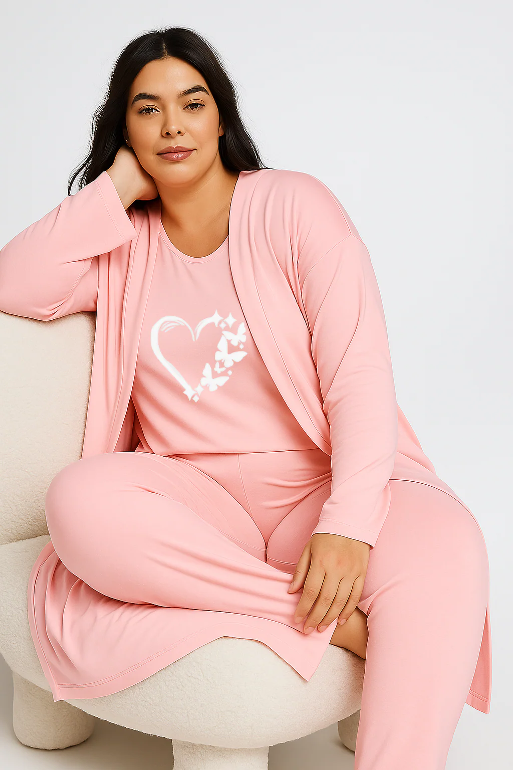 Women’s 3 Piece Nightwear Lounge Set with Butterfly Love Print | Plus Size Loungewear - Image 5