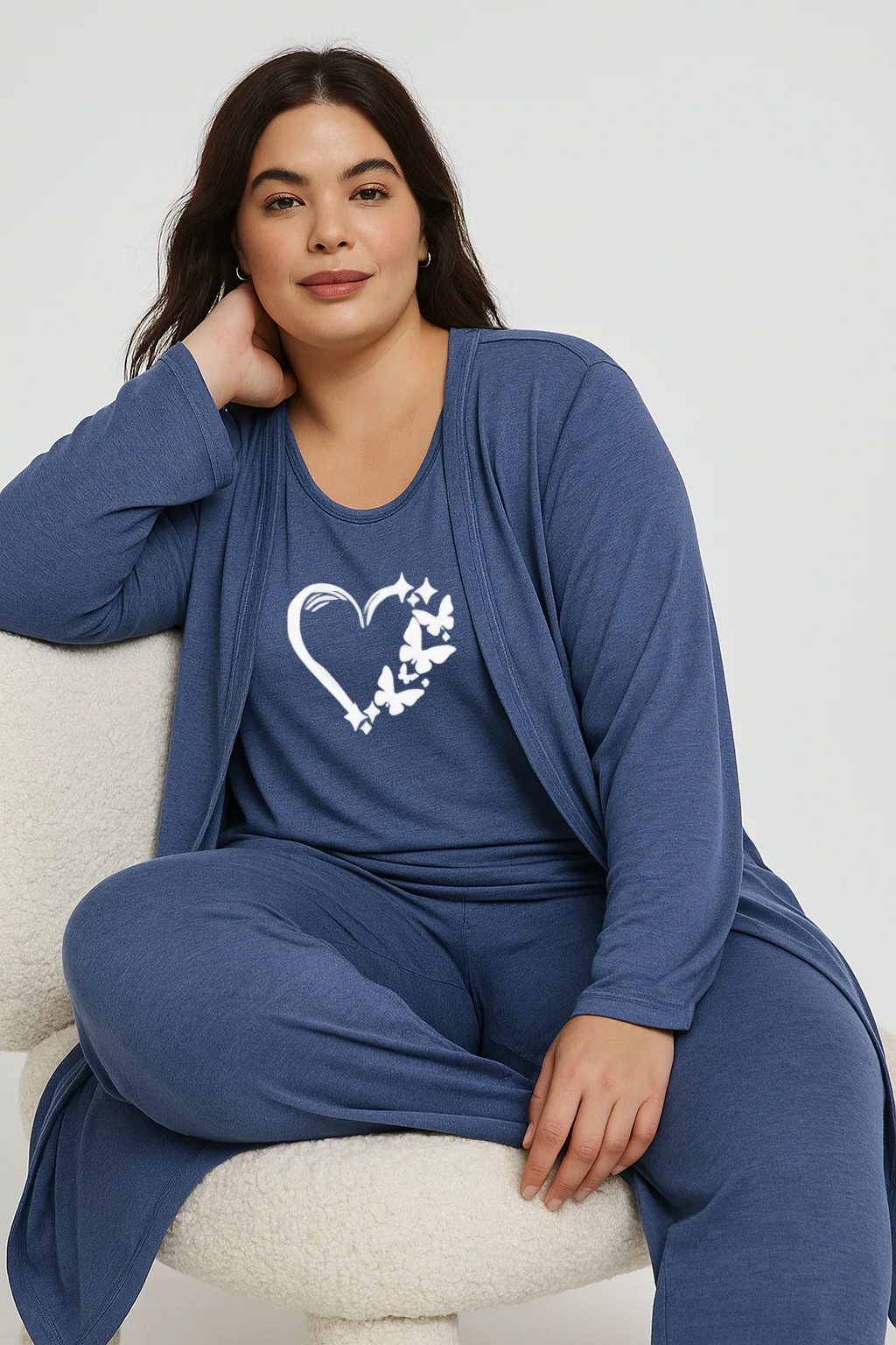 Women’s 3 Piece Nightwear Lounge Set with Butterfly Love Print | Plus Size Loungewear - Image 6